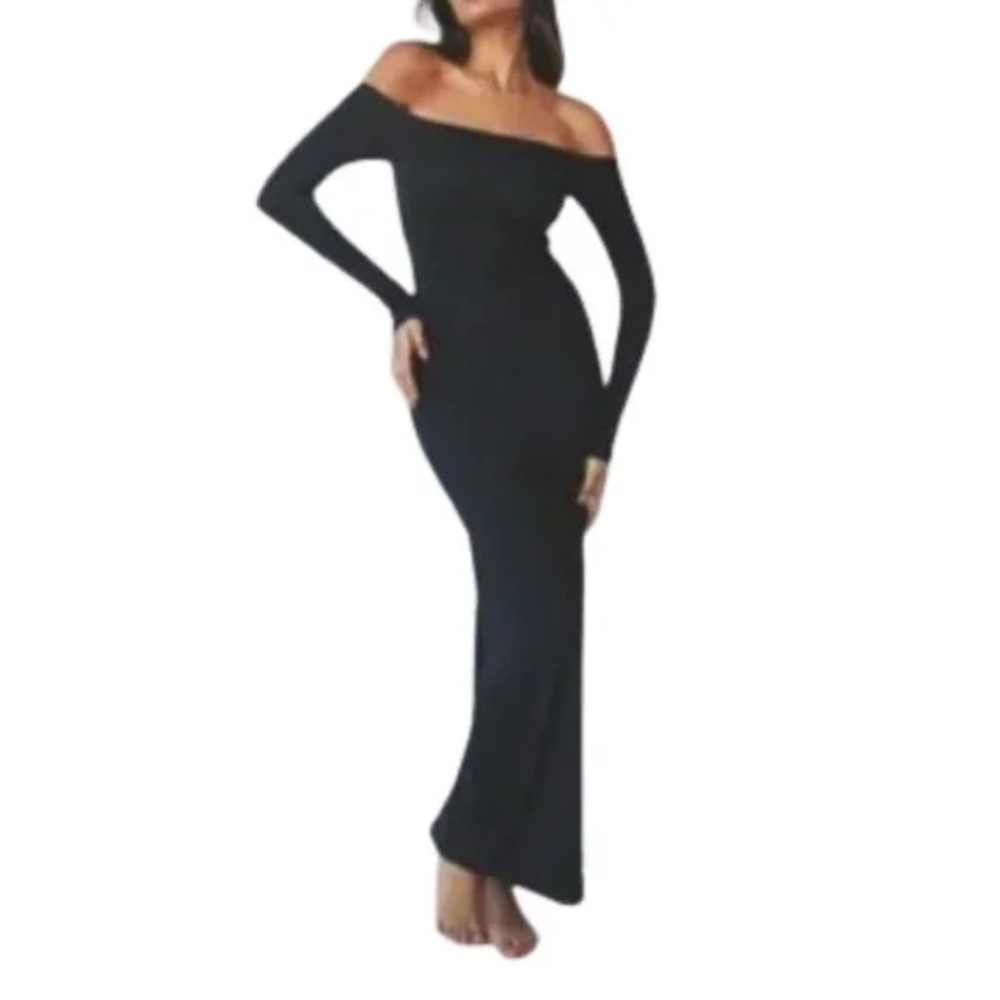 Klassy Network Black Long Sleeve Off-Shoulder Dress